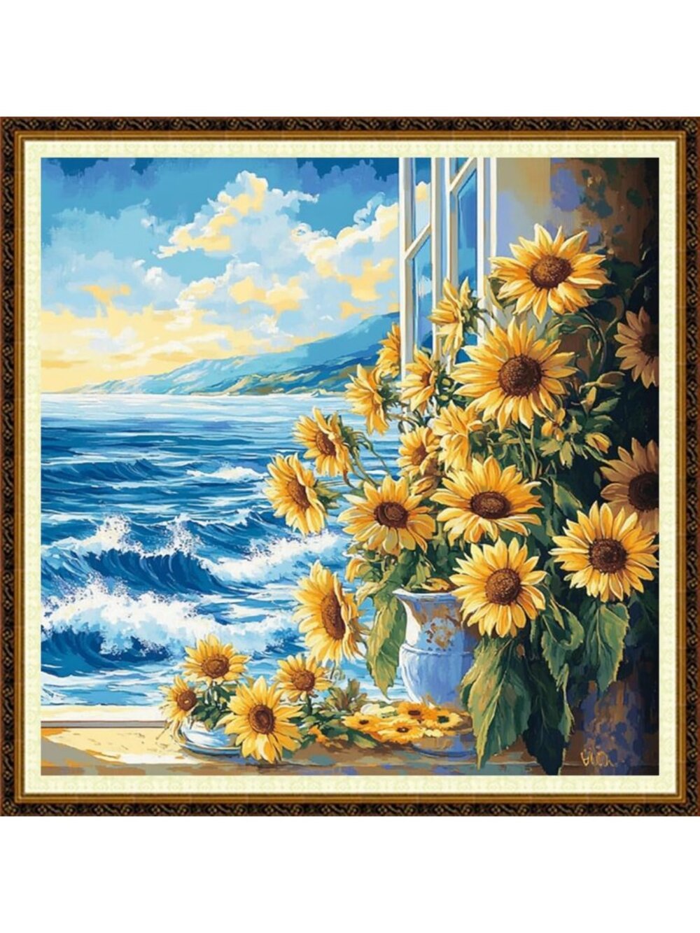 Beginner Cross Stitch Kit - Unprinted Needlepoint Embroidery, Sunflowers Design